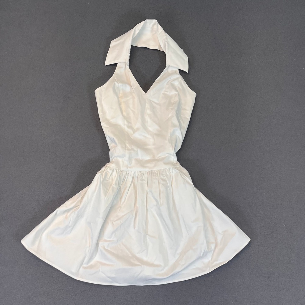 Anthropologie Maeve Halter Drop-Waist Mini Dress Sz XS Tennis White Collared